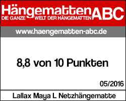 Testsiegel Lallax Maya L Netzhängematte: 8,8 von 10 Punkten